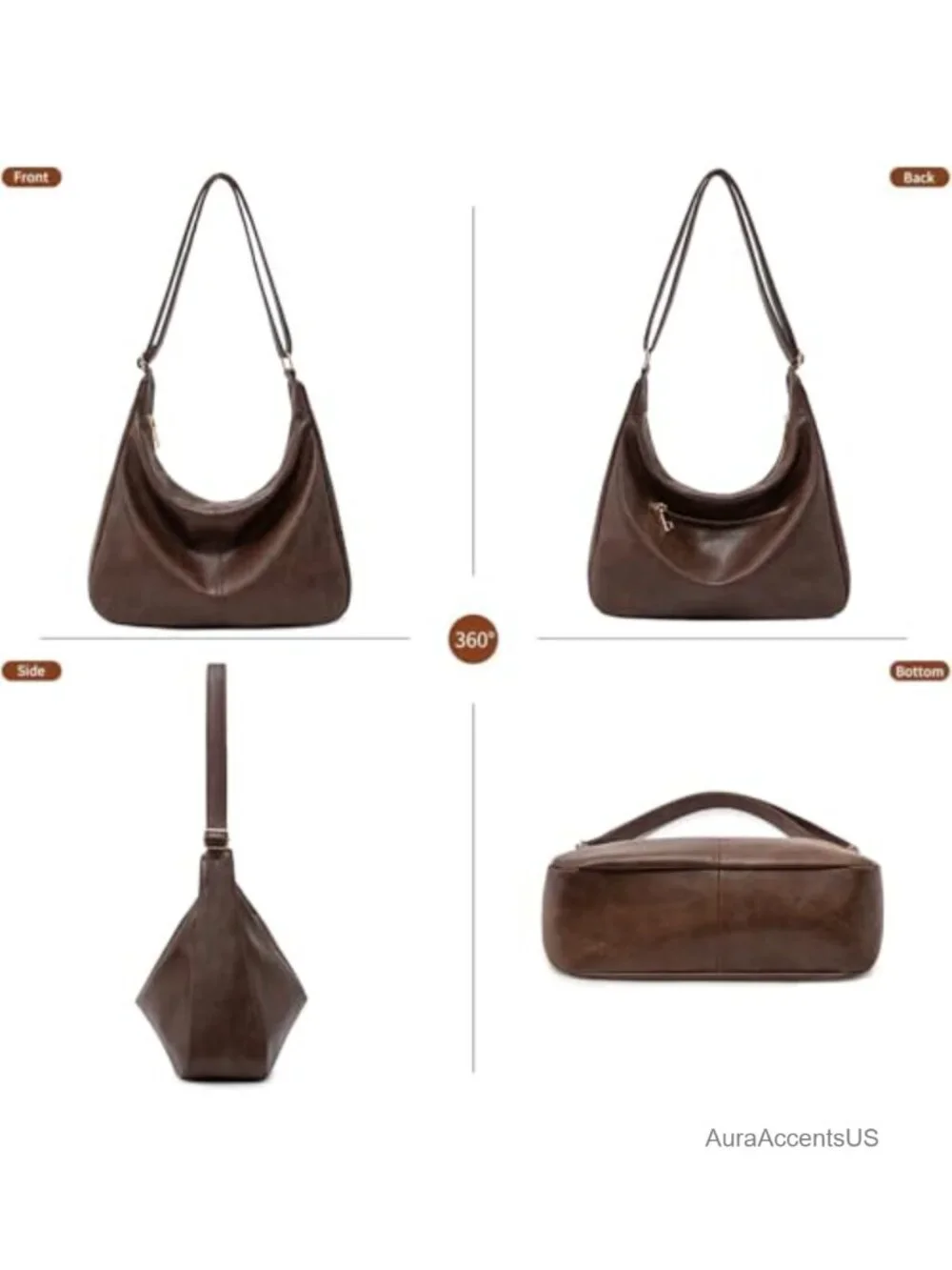 Vegan Leather Hobo Shoulder Bag Women's Slouchy Tote Crossbody Purse